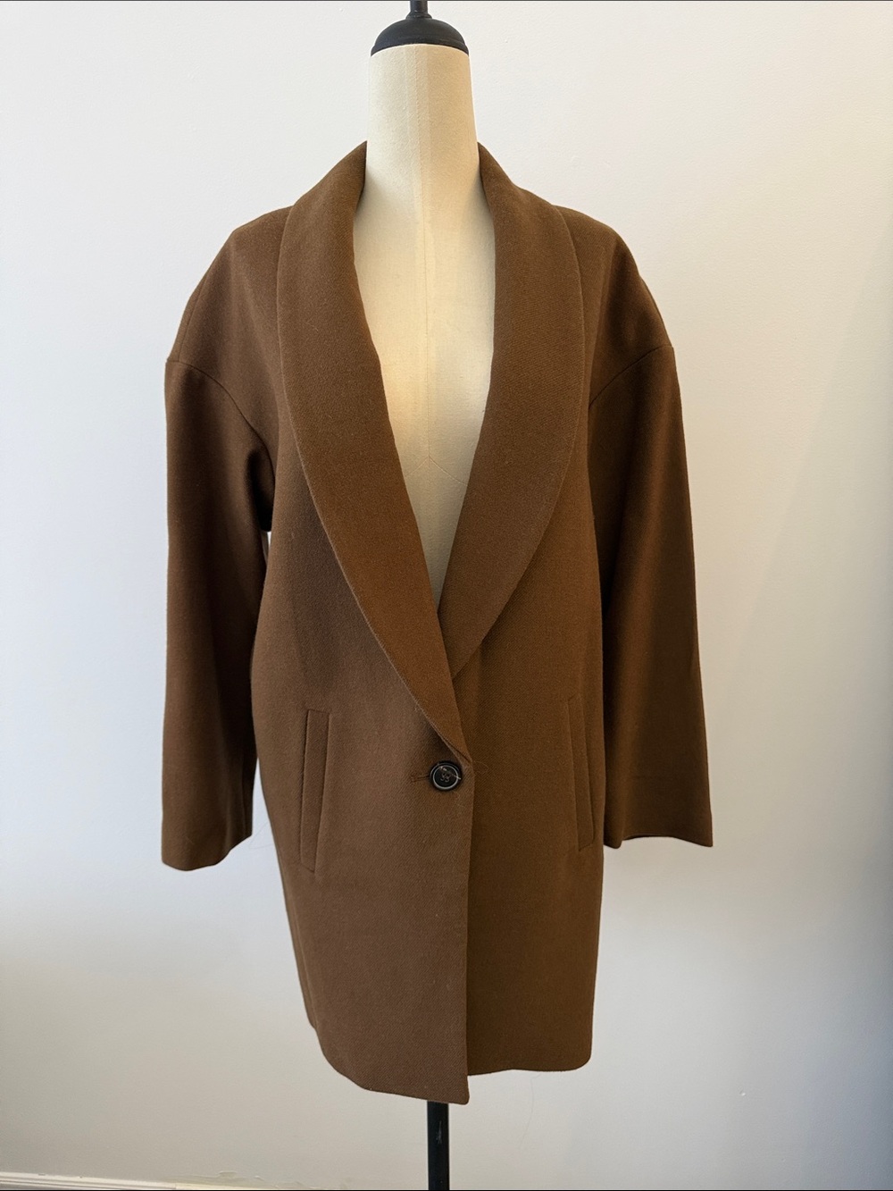 Brown Single-Button Shawl Collar Coat